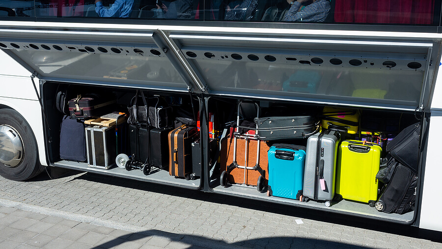 charter bus luggage unloading