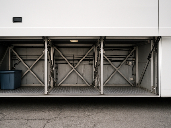 Charter bus luggage under bus compartment