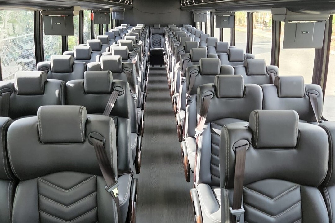 Charter bus inside leather seats