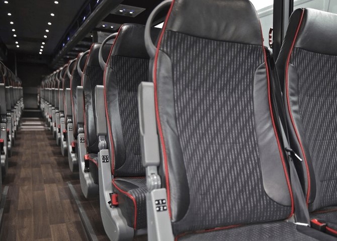 Leather seats of a charter bus