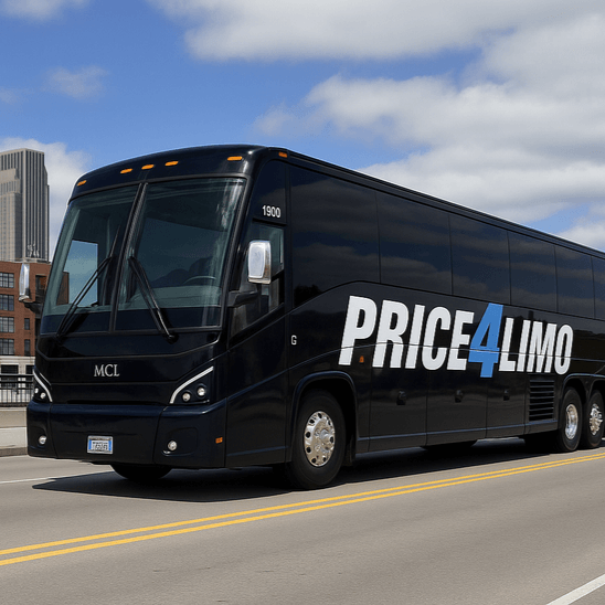 Black charter bus exterior