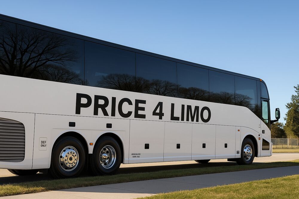 Price4limo white charter bus exterior