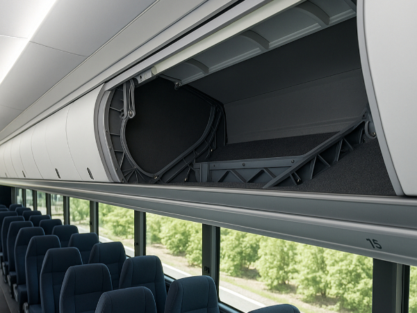 Charter bus overhead luggage compartments