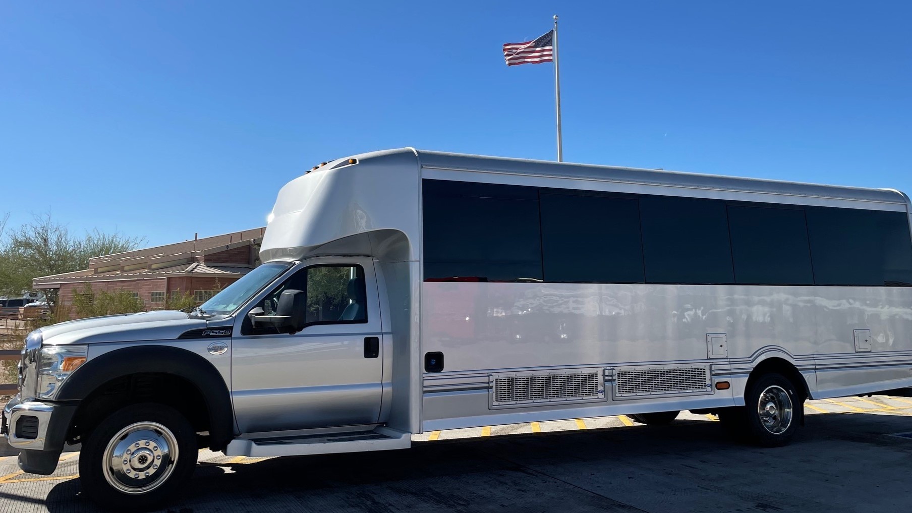 Silver party bus exterior
