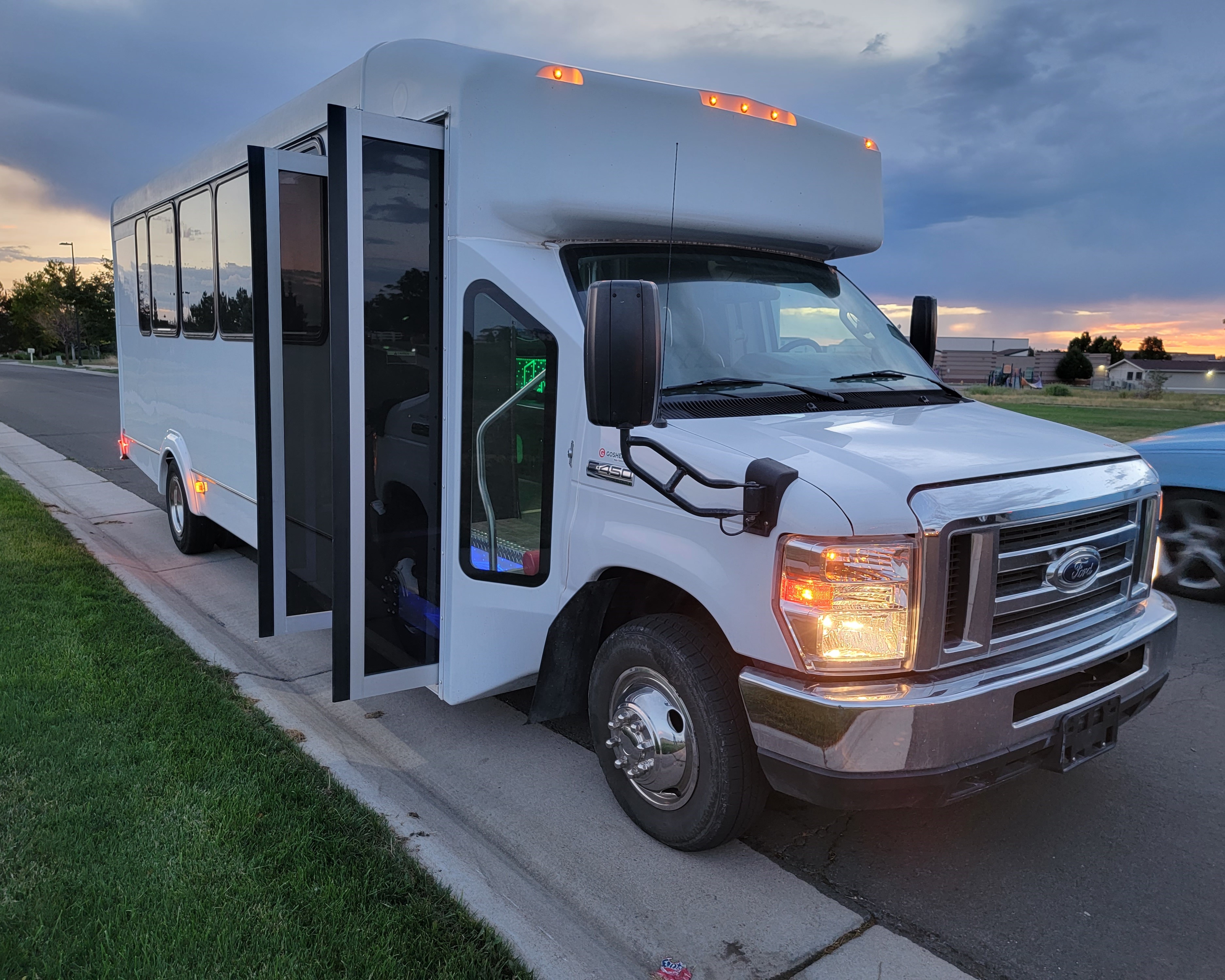 Small white party bus
