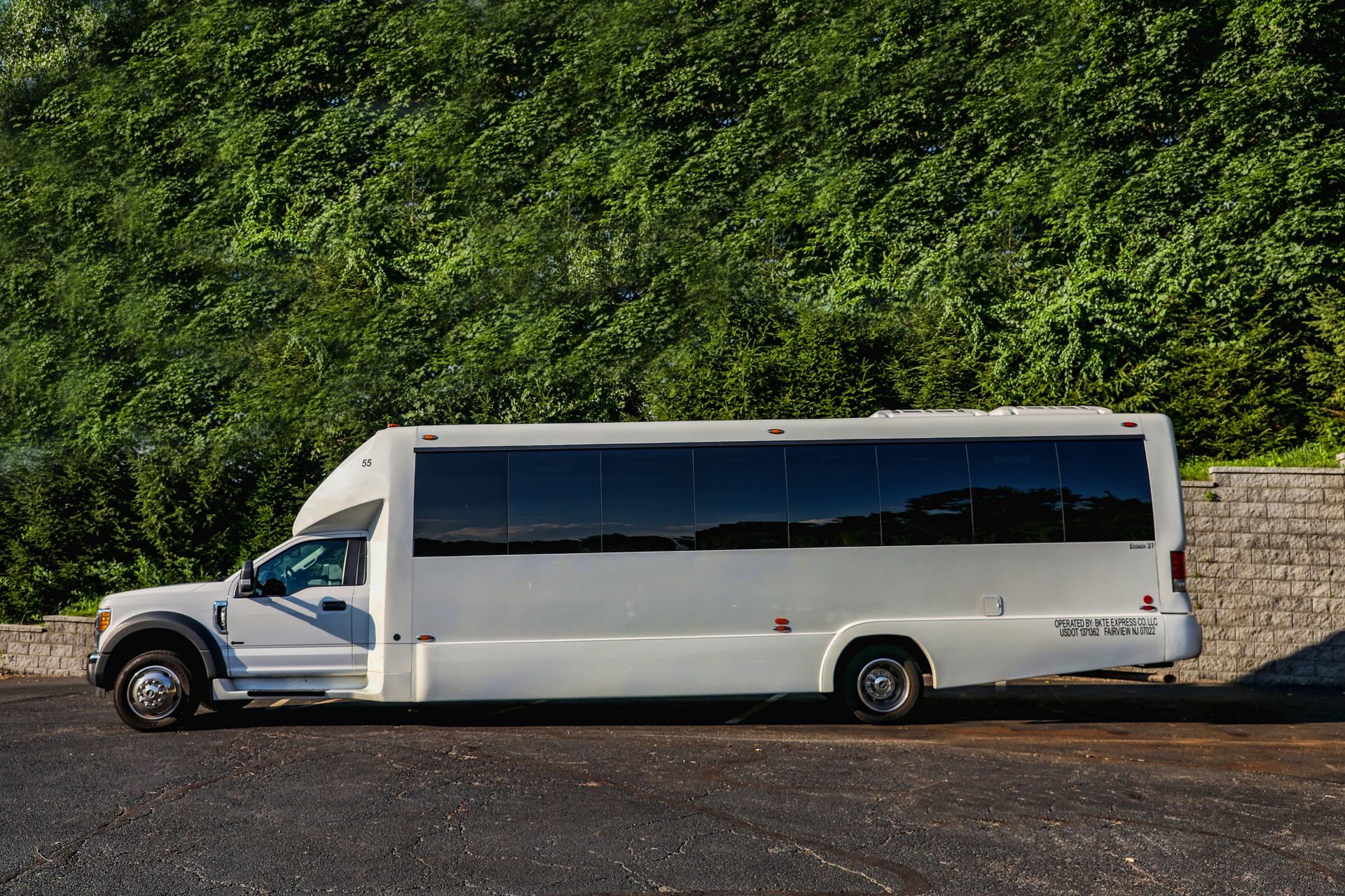 White party bus exterior